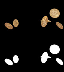 3D illustration of bitcoin coin flow with alpha layer