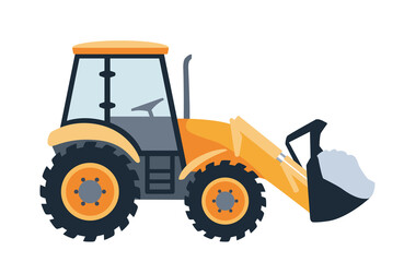 Vector icon of loader, illustration of heavy equipment with excavator bucket, construction tractor in flat style