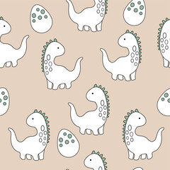 Cute pattern with dinosaurs and eggs. Dino hand drawn in doodle style. Children's wallpapers, textiles, clothes. Trendy design.	