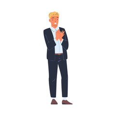 Man Character in Suit Standing Ovation Clapping His Hands as Applause and Acclaim Gesture Vector Illustration