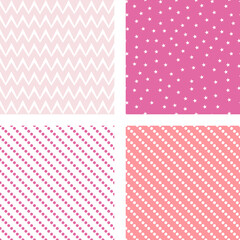 Set of pink patterns for a girl with stars and polka dots