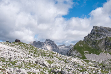 Fototapeta na wymiar Koca na Prehodavcih hut, Julian Alps, Slovenia