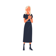 Woman Character Standing Ovation Clapping Her Hands as Applause and Acclaim Gesture Vector Illustration
