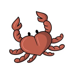Red Cute Little crab, top view, Sea life, cartoon-style vector illustration
