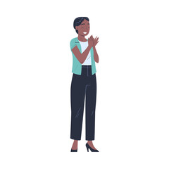 African American Woman Character Standing Ovation Clapping Her Hands as Applause and Acclaim Gesture Vector Illustration