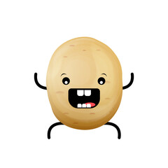 vector funny cartoon cute tiny brown smiling potato character isolated on white background. Funky Potato with smiling face. vegetable funky character