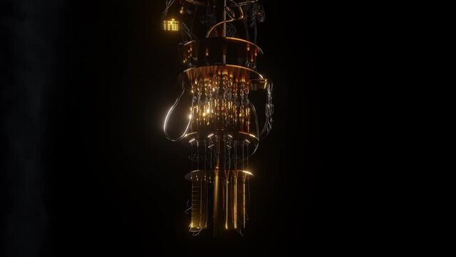 A model of a quantum computer on a black background. 3D render. New technologies in parallel computing, scientific and technical achievements, concept.