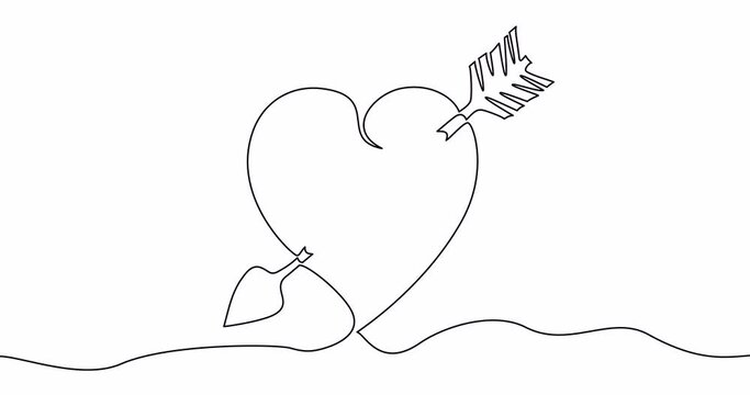 Self drawing line animation heart pierced by an arrow continuous line drawn concept video