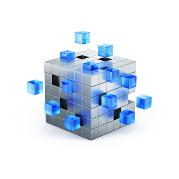 Business teamwork business concept - cube assembling from blocks. 3d rendering