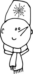 Snowman , hand-drawn snowman face. Hand -drawn doodles illustration snowman face.
Line art snowman.