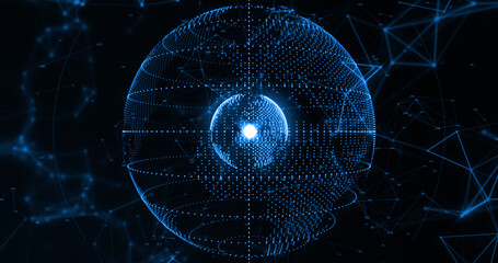 Image of network of digital icons and connections over spinning globe