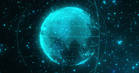 Obraz premium Image of network of connections over spinning globe
