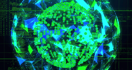 Image of network of digital icons and connections over spinning globe