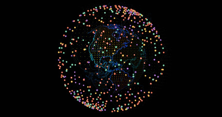 Image of network of connections over spinning globe