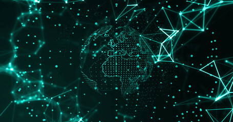 Image of network of digital connections over spinning globe