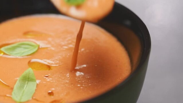 Delicious creamy tomato soup gazpacho.
