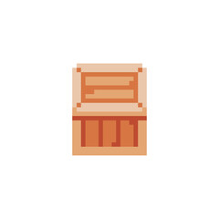 Wooden box icon. Pixel art. Flat style. Game assets. 8-bit style. Sticker design. Isolated abstract vector illustration. 