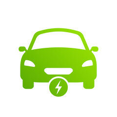 Ecology Hybrid Vehicle Silhouette Icon. Electric Car Glyph Pictogram. Electric Car with Lightning Sign. Eco Electro EV with Bolt Green Symbol. Electronic Automobile Logo. Isolated Vector Illustration
