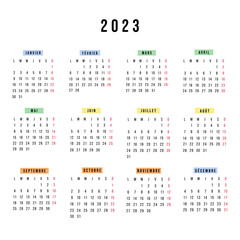 French calendar 2023 year. Vector stationery square calendar week starts Monday. Yearly organizer. Simple calendar template in minimal design. Business illustration.