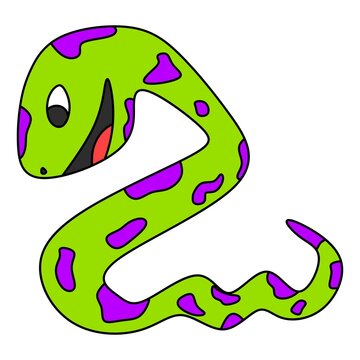 An illustration of a cute green snake with some purple dots