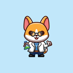 Corgi Scientist Cute Creative Kawaii Cartoon Mascot Logo