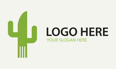 Green Color Simple Cactus Plant Leaf Logo Design