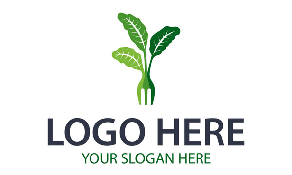 Green Color Abstract Simple Nature Leaf Eco Fork Food Logo Design