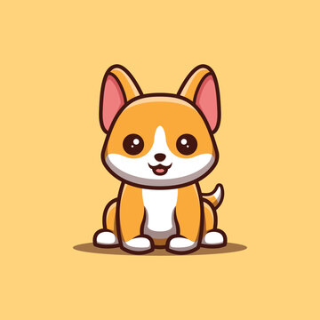 Corgi Sitting Happy Cute Creative Kawaii Cartoon Mascot Logo
