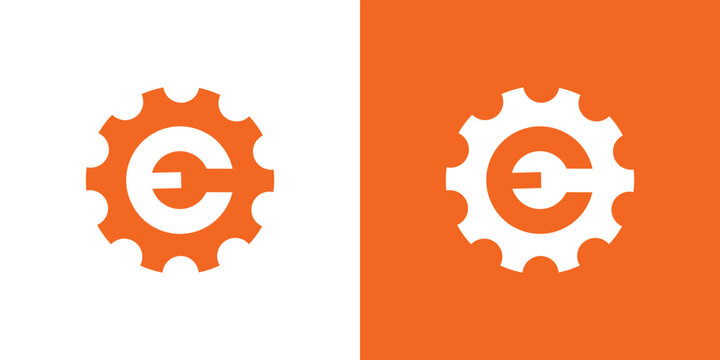 Unique and modern initial letter E gear mechanical logo design