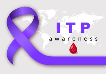 Idiopathic Thrombocytopenic Purpura (ITP). Platelets Day and purple ribbon, blood drop