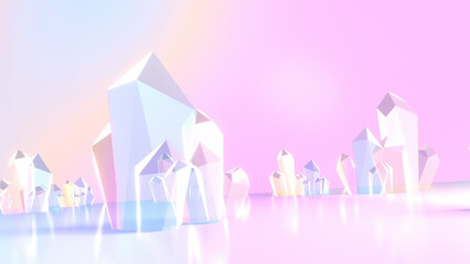 3d rendered colorful pastel crystal gemstones.