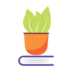 Potted plant on book semi flat color vector object. Houseplant growing. Full sized item on white. Domestic garden simple cartoon style illustration for web graphic design and animation