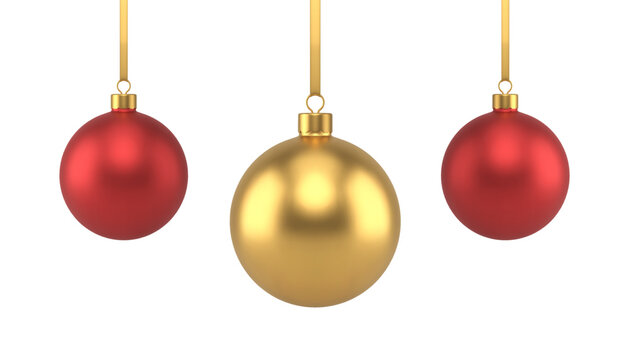 Hanged Christmas ball toy metallic glossy traditional winter holiday decor realistic 3d icon vector
