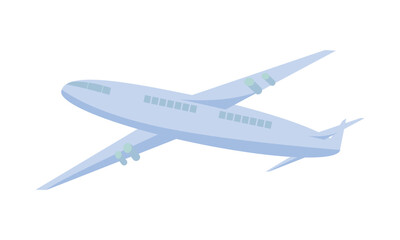 Flight by passenger airplane semi flat color vector object. Safe aircraft. Full sized item on white. Travelling by air simple cartoon style illustration for web graphic design and animation