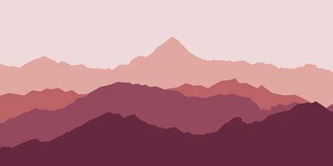Mountain Vector Art. Sunset  is behind the mountains. Background for website. Poster, banner.
