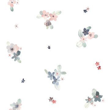 Abstract wildflowers pattern. Watercolor print for textile, wallpapers or wrapping paper. Hand drawn illustration.