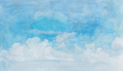 Watercolor illustration art abstract blue color texture background, clouds and sky pattern. Watercolor stain with hand paint, cloudy pattern on watercolor paper