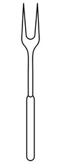Barbecue fork with two prongs. Sketch. Tool for turning and removing meat and fish from the grill. Fork for frying sausages. Vector illustration. Outline on isolated background.