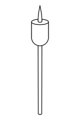 Marshmallow on a skewer. Dessert for frying on a fire. Sketch. Vector illustration. Coloring. Outline on isolated background. Doodle style. Sweet souffl&eacute; on a stick. Idea for web design.