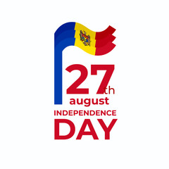 August 27, moldova independence day. Vector template with wavy moldavian flag in simple concise style, icon. National holiday of Moldova on august 27th. Independence day greeting card