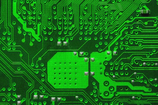 Green Circuit board, electronic computer hardware technology. Motherboard digital chip. Technical science
