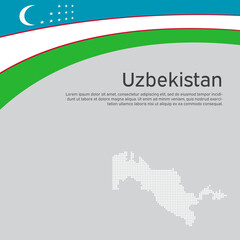 Abstract waving Uzbekistan flag, mosaic map. National uzbek poster. Creative background for design of patriotic holiday card. State uzbekistan patriotic cover, flyer. Vector tricolor design
