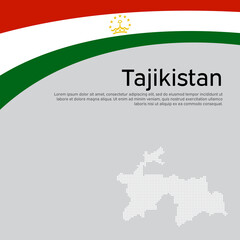 Abstract waving Tajikistan flag, mosaic map. National tajik poster. Creative background for design of patriotic holiday card. State tajikistan patriotic cover, flyer. Vector tricolor design