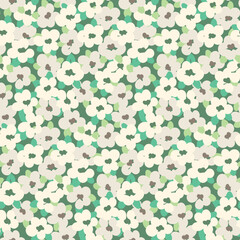 Seamless floral pattern, liberty ditsy print with small white flowers, tiny leaves. Romantic botanical background, trendy surface design with small painting flowers. Vector illustration.