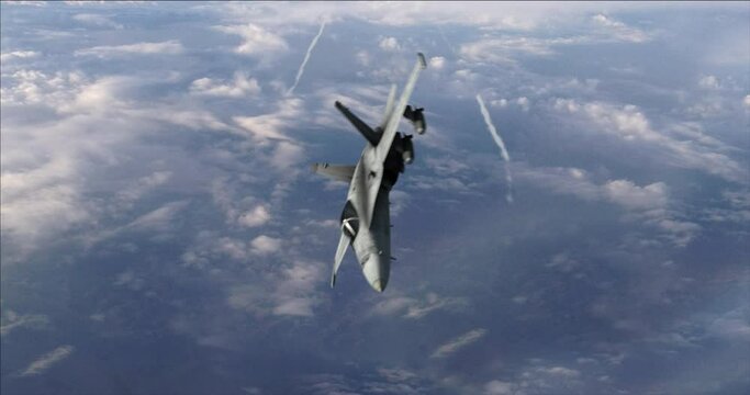 4k Aerial Jet Fighter F-18 fires missiles