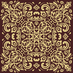 Elegant vintage brown and golden ornament in classic style. Abstract traditional pattern with oriental elements. Classic vintage pattern