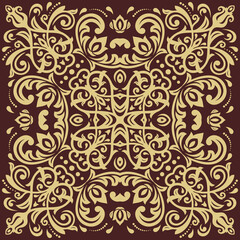 Elegant vintage brown and golden ornament in classic style. Abstract traditional pattern with oriental elements. Classic vintage pattern