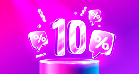 Mega sale special offer, Neon 10 off sale banner. Sign board promotion. Vector