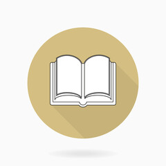 White book icon in the golden circle. Flat design and long shadow