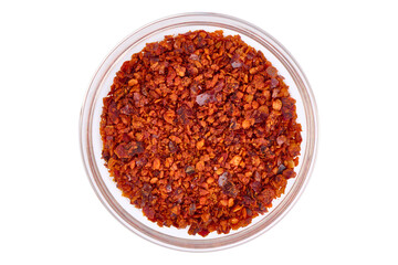 Tatli pul biber, Dried red chilli peppers spice as a background, texture, pattern. High quality photo. Isolated on white background